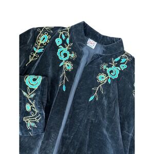 Vintage Boho Romantic Victorian Steampunk Embroidered Black Velvet Jacket Kimono